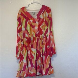 Nicole Miller Multicolor womens Dress Womens XL printed pleated pink fit flared